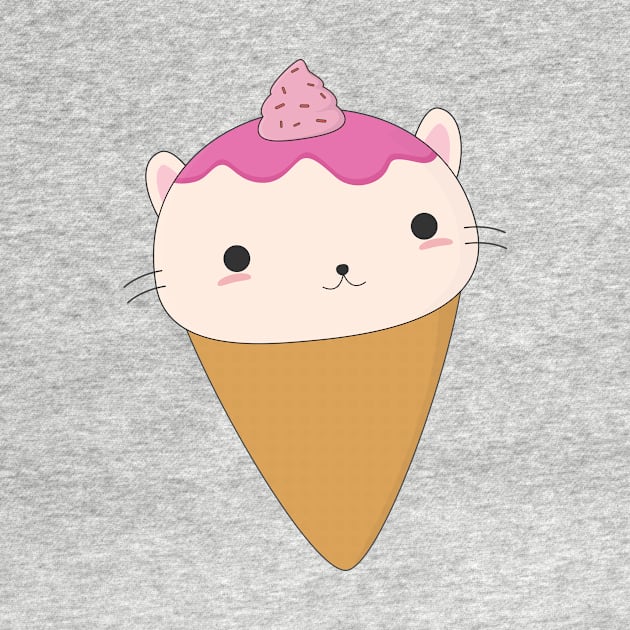 Kawaii Cat Ice Cream Cone T-Shirt by happinessinatee